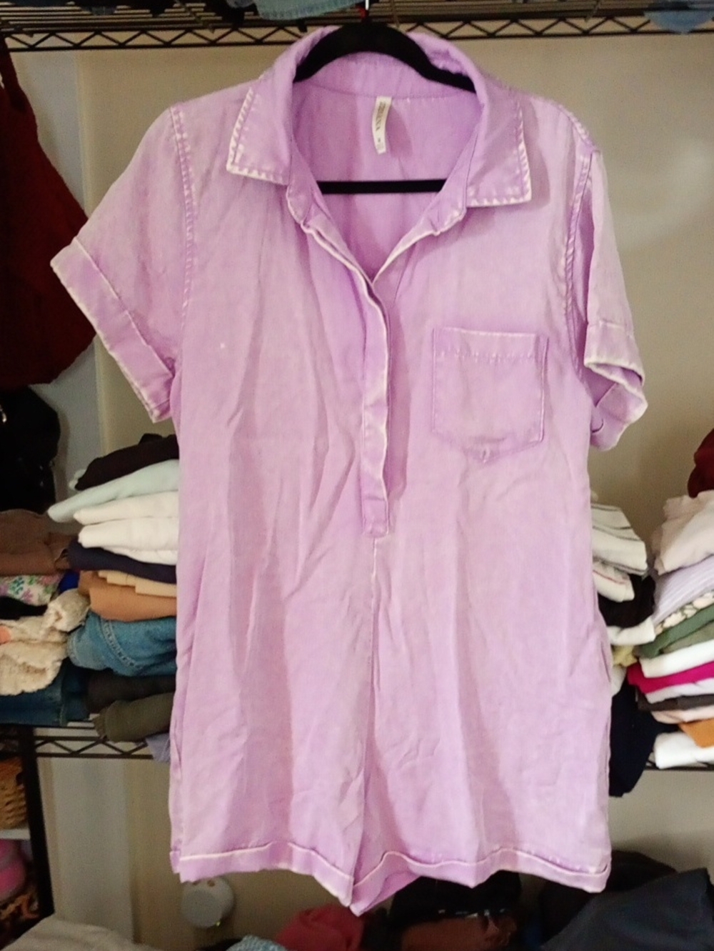 Zenana Outfitters Lavender Short-Sleeve Romper